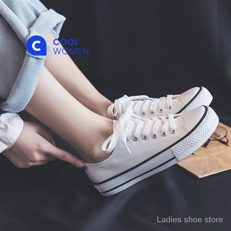 Giày thể thao vải canvas màu trắng phong cách harajuku Hàn Quốc dành cho nữ 2023