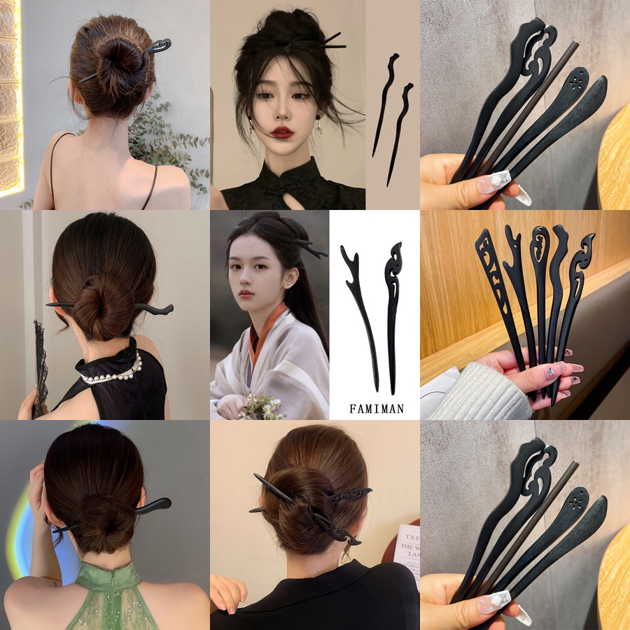 Trâm Cài Tóc Bằng Gỗ Mun Thiết Kế Đơn Giản Phong Cách Trung Hoa Cổ Điển Cho Nữ