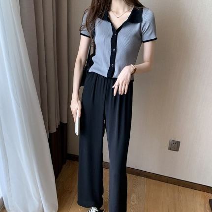 Áo Thun polo Dệt Kim Tay Ngắn Dáng Ôm Thời Trang Mùa Hè Cho Nữ