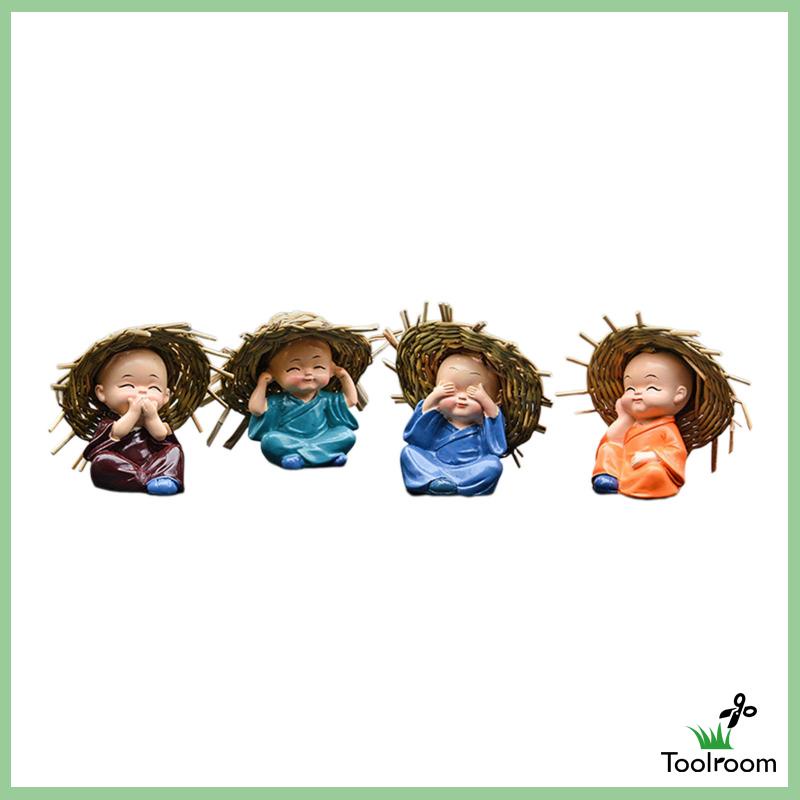 Set 4 Tượng Chú Tiểu Trang Trí Nội Thất Xe Hơi