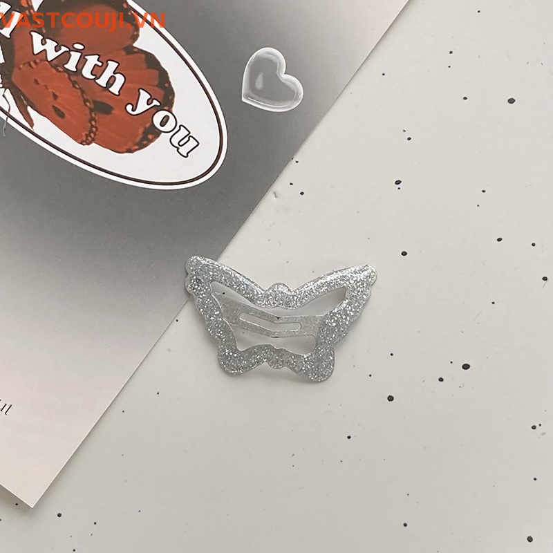 Bộ 2 Kẹp Tóc Kim Loại Màu Bạc Hình Bướm Xinh Xắn Cho Nữ