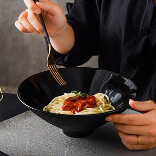 Bát sứ sarang đen trắng, tô nón gốm sứ cao cấp, tô bún, phở, tô mì, tô salad - tô 7 inch - đen