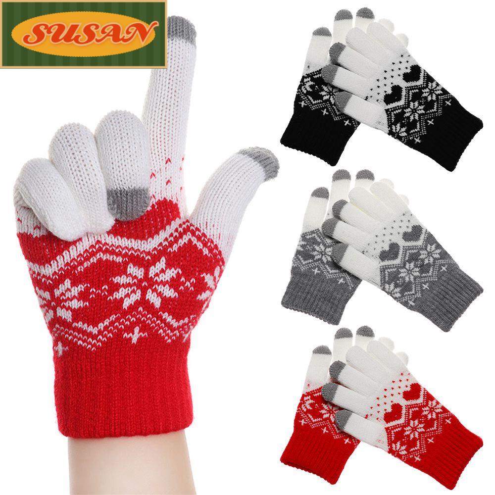 Găng Tay Dệt Kim Dày Dặn Ấm Áp Có Thể Dùng Màn Hình Cảm Ứng