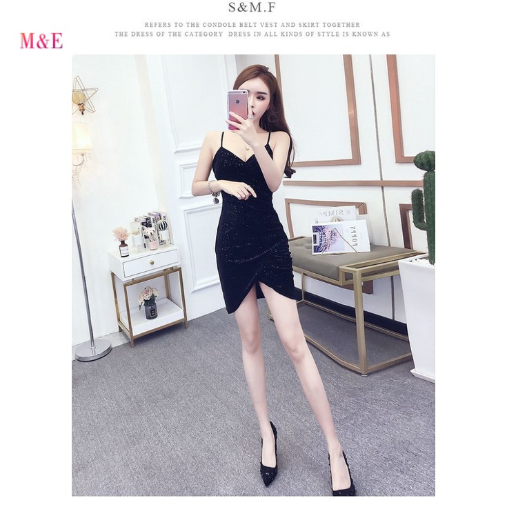 M &amp; E Đầm Hai Dây Ngắn Ôm Dáng Cổ Chữ V Bằng Lụa Sáng Quyến Rũ Thời Trang Tiệc Tùng Đi Hộp Đêm Dành Cho Nữ