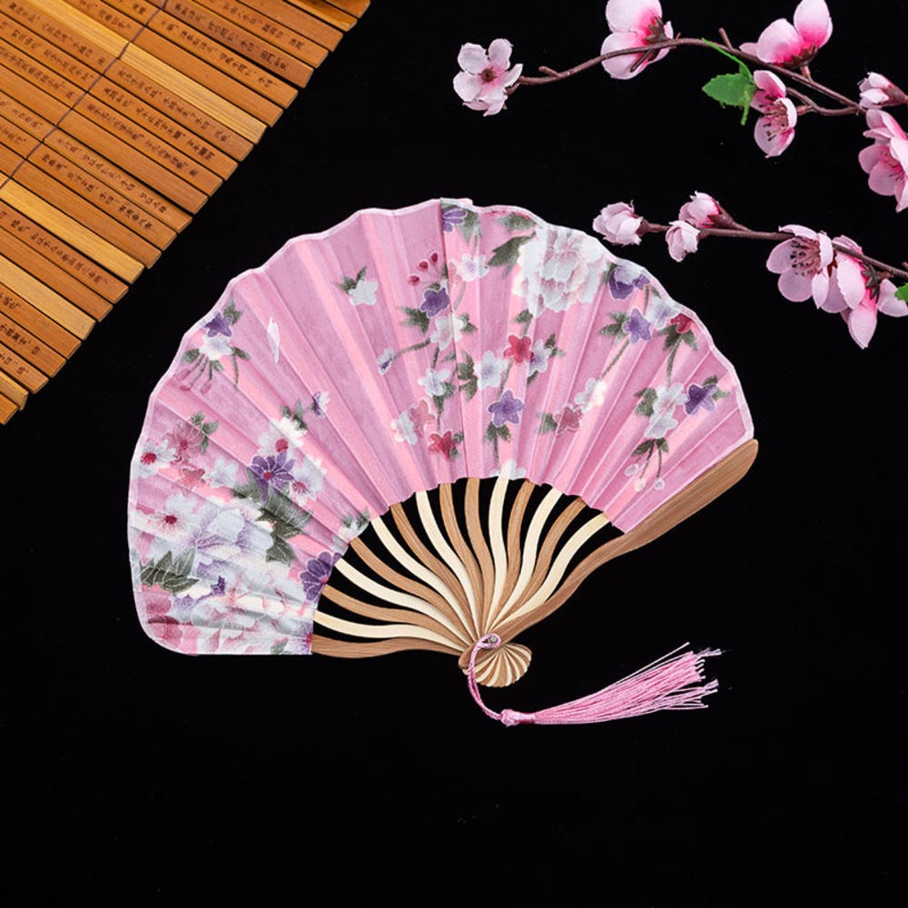 Quạt Xếp Cầm Tay Bằng Tre Và Lụa Phong Cách Trung Hoa