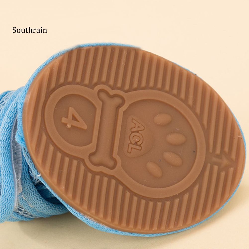 Set 4 Đôi Xăng đan Đế Cao Su Chống Trượt Màu Sắc Trơn Dành Cho Thú Cưng