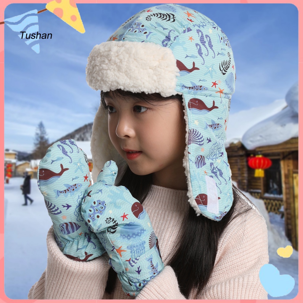 1 Bộ Mũ Và Găng Tay Giữ Ấm Tai Họa Tiết Rằn Ri Thời Trang Thu Đông