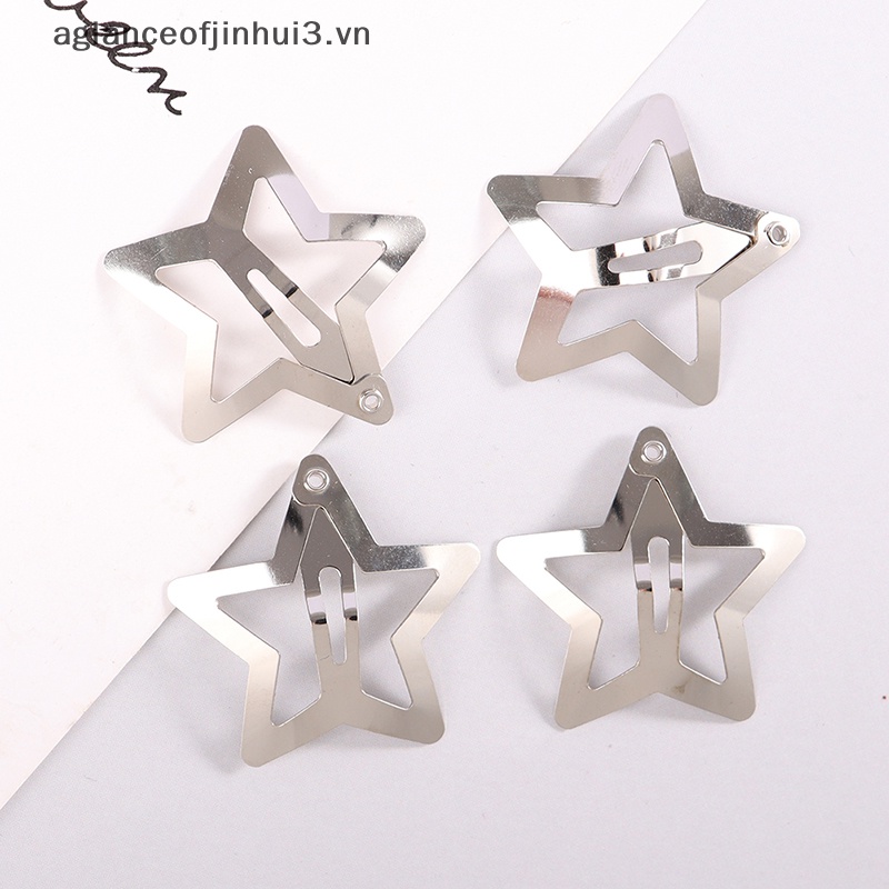 Set 4 Kẹp Tóc BB Hình Ngôi Sao Màu Sắc Bạc Đơn Giản Cho Bé Gái