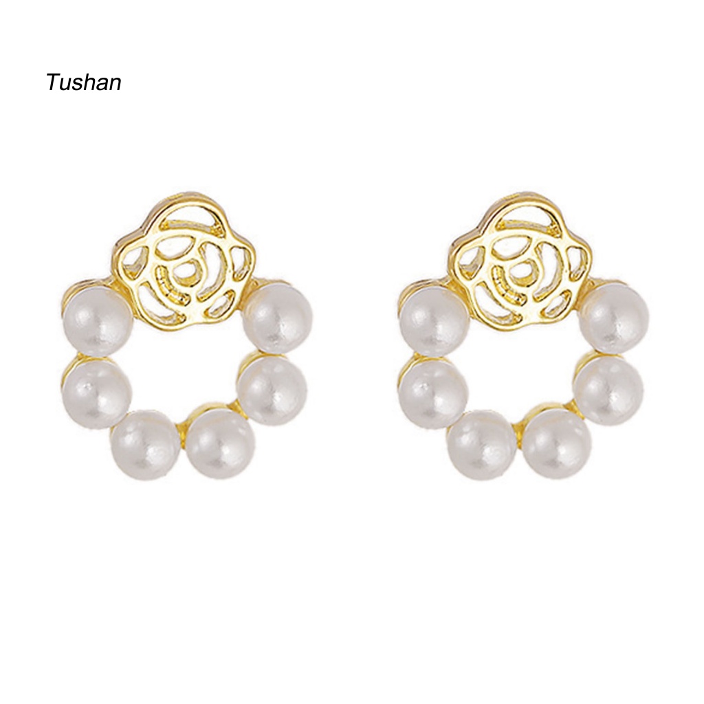 1 Đôi Bông Tai Hình Hoa Hồng Đính Ngọc Trai Giả Phong Cách Vintage Dành Cho Nữ