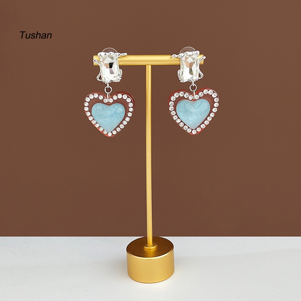 1 Đôi Bông Tai Hình Trái Tim Đính Đá Zircon Phong Cách Vintage