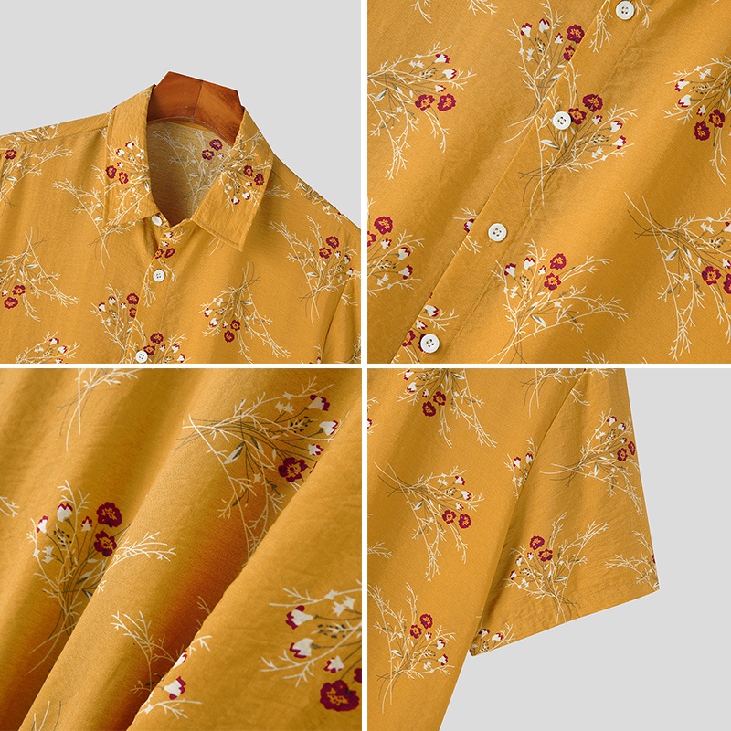 INCERUN Áo Sơ Mi Ngắn Tay Nhiều Màu Sắc Tươi Sáng Đơn Giản Cho Nam