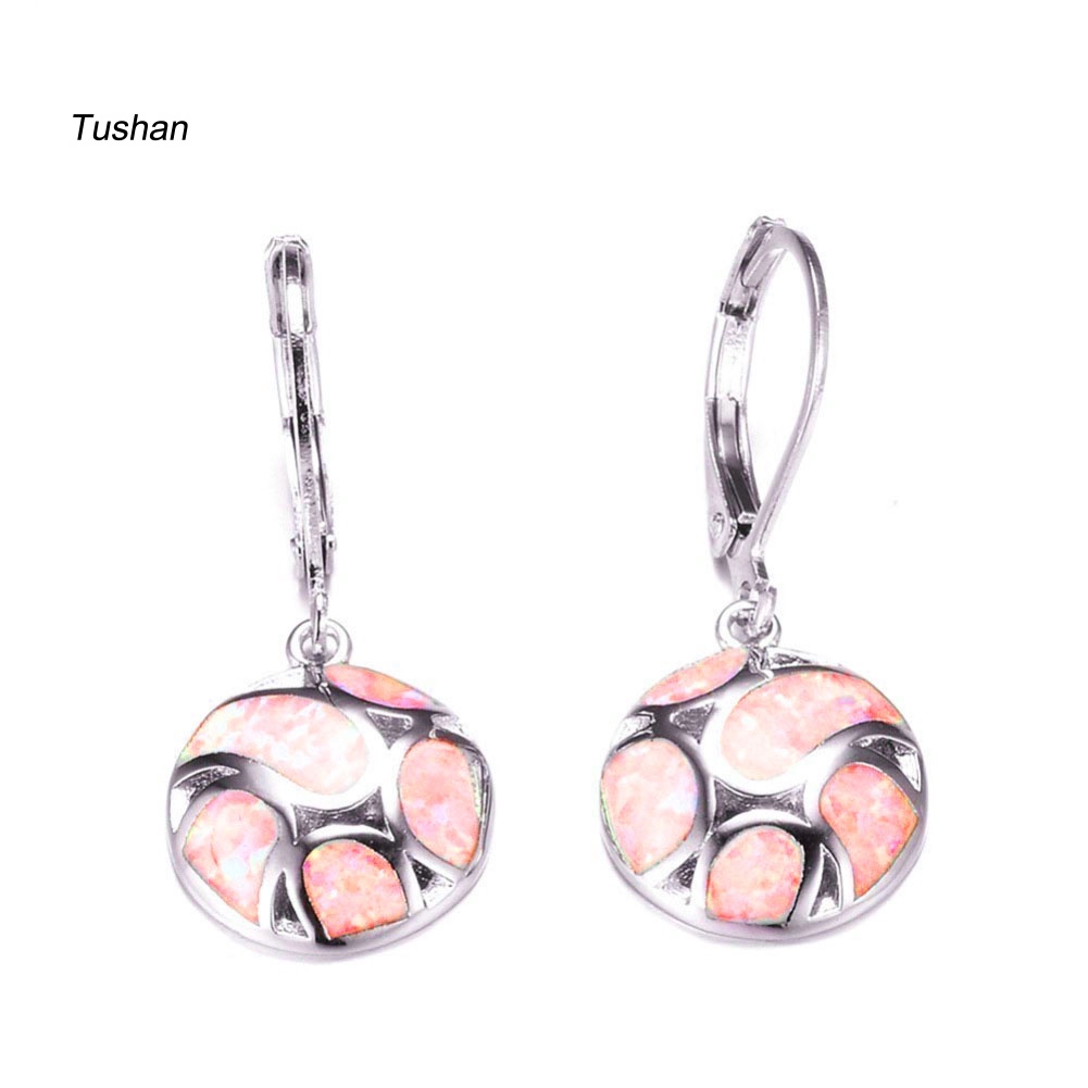 Bông Tai Đính Đá Opal Nhân Tạo Hình Tròn Thời Trang Cho Nữ