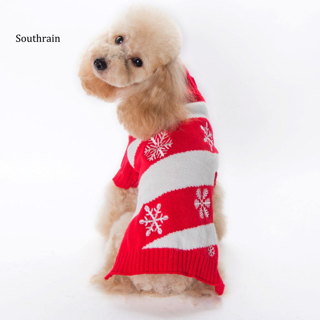 Áo Sweater Dày Hai Ống Co Giãn Giữ Ấm In Họa Tiết Hoa Tuyết Giáng Sinh Cho Cún Cưng