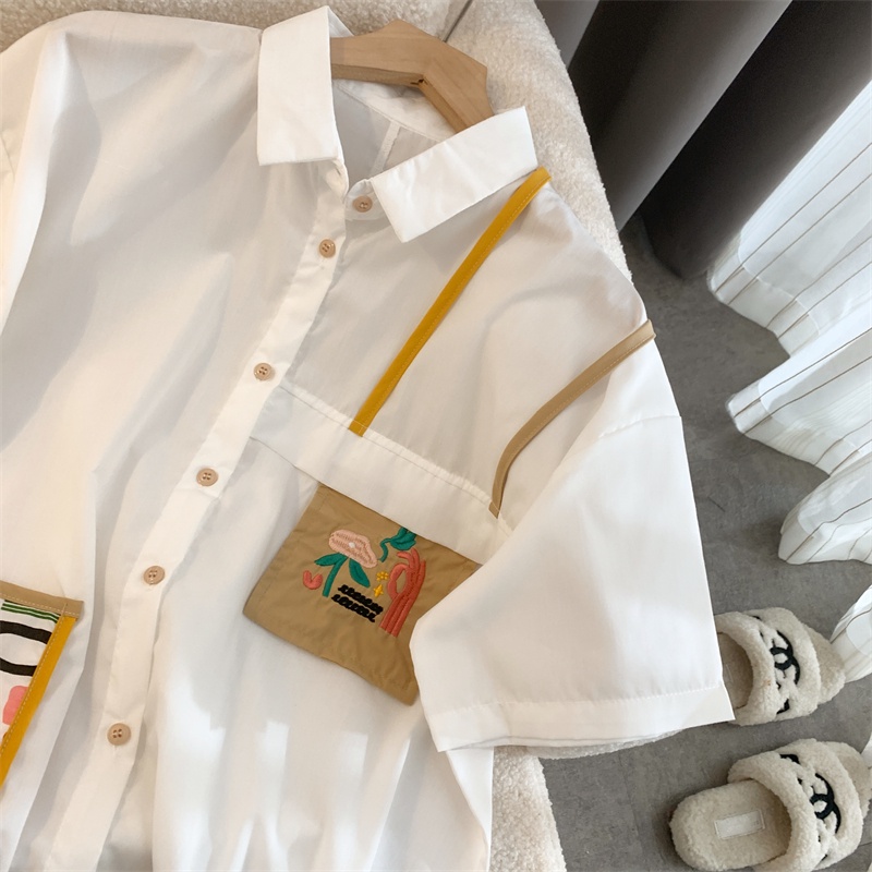 Áo Sơ Mi Tay Ngắn Dáng Rộng Thêu Họa Tiết Graffiti Phong Cách Harajuku Cho Nữ