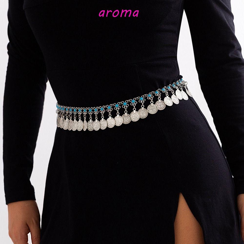 AROMA Thắt Lưng Dây Xích Kim Loại Đính Đồng Xu Cổ Điển Dễ Phối Đồ Dùng Khi Nhảy Latin