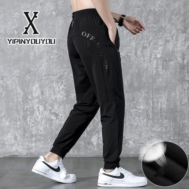 Quần dài thể thao YIPINYOUYOU vải lụa lạnh mỏng phối lưới thoáng khí nhanh khô thời trang cho nam