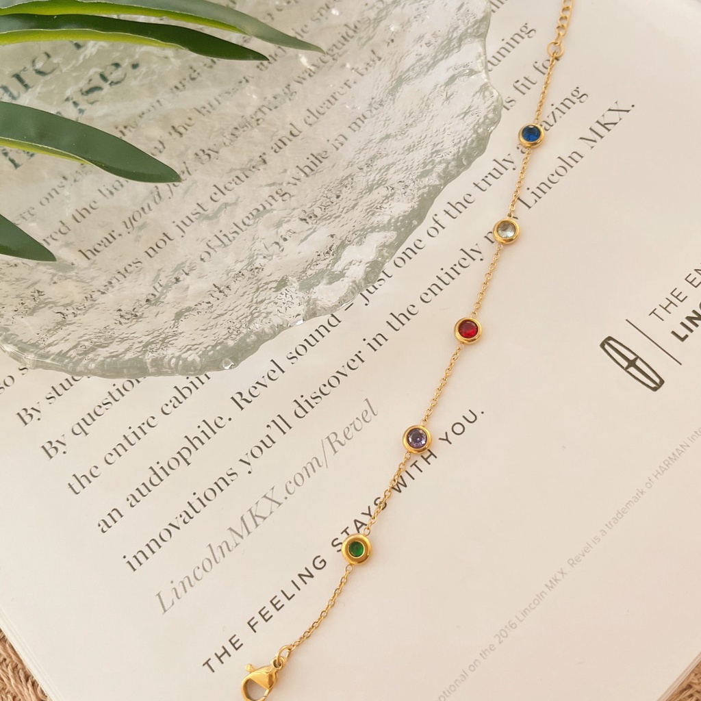 Vòng Đeo Tay S058 Bằng Thép Không Gỉ Đính Đá Pha Lê Nhiều Màu Phong Cách Vintage