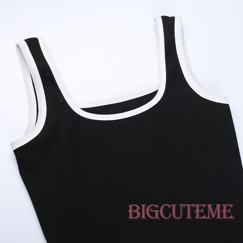 Bộ Áo Liền Quần Ngắn Cổ Chữ U Không Tay Màu Sắc Tương Phản Dành Cho Nữ