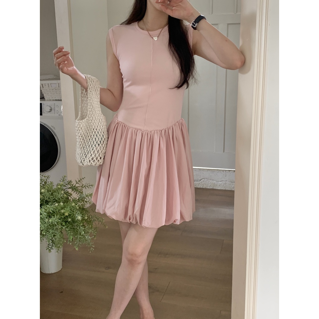 Đầm Ngắn Không Tay Cổ Tròn Xếp Ly In Hoa Mùa Hè Hàng Mới Dành Cho Bạn Nữ