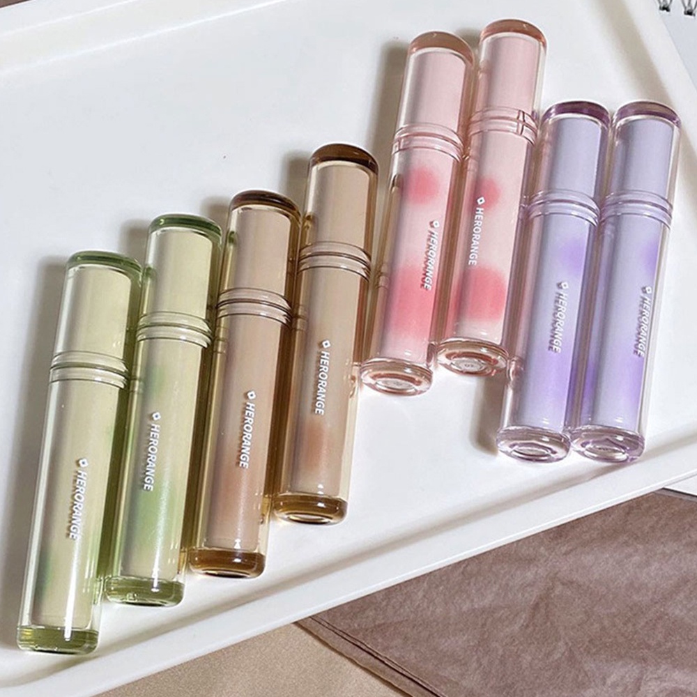 HERORANGE Trà Đá Trái Cây Tráng Gương Son Bóng Lâu Trôi Không Dễ Phai Trong Suốt Ống Tròn Thủy Tinh Son Bóng Dành Cho Nữ ღ COD Trang Điểm Lấp Lánh