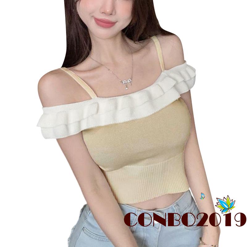 Áo Dệt Kim Không Tay Phối Bèo Nhún Thời Trang Mùa Hè Cho Nữ