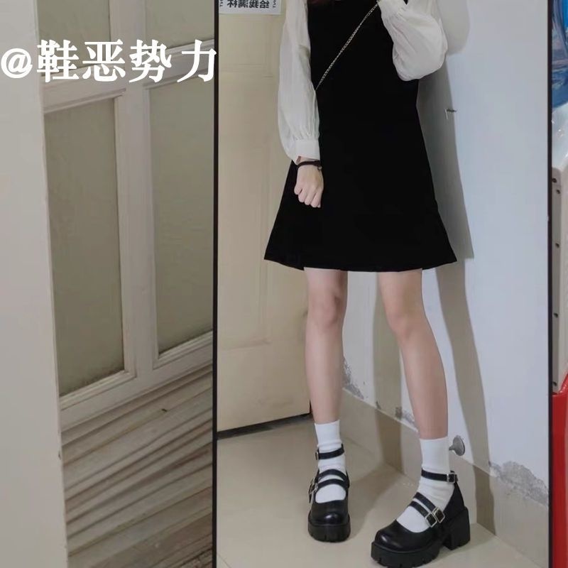 Giày Cao Gót Da Mềm Mũi Vuông Phong Cách Lolita Xinh Xắn