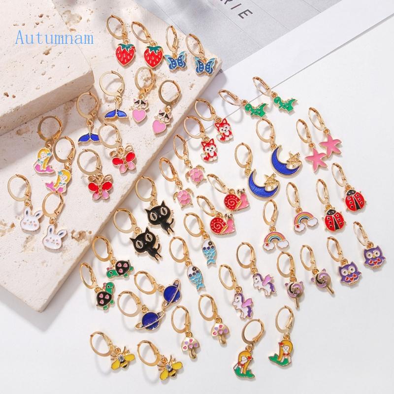 Set 25 Cặp Bông Tai Họa Tiết Động Vật Cầu Vồng Thời Trang Đường Phố