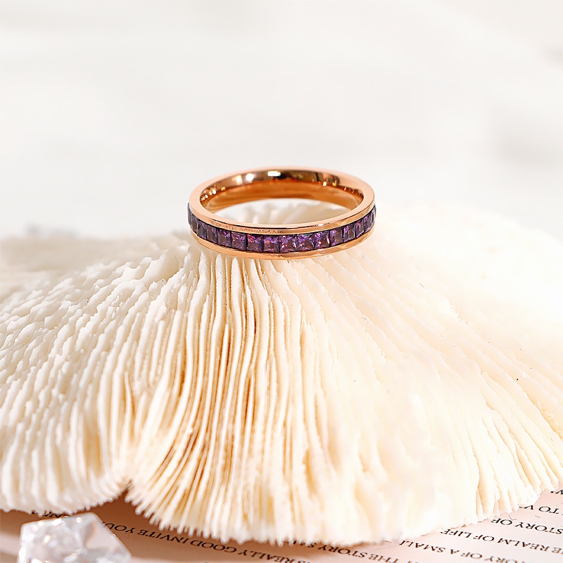 Nhẫn Thép Titan Màu Vàng Hồng Đính Đá Zircon Nhiều Màu Sắc KBR190 Cho Nữ