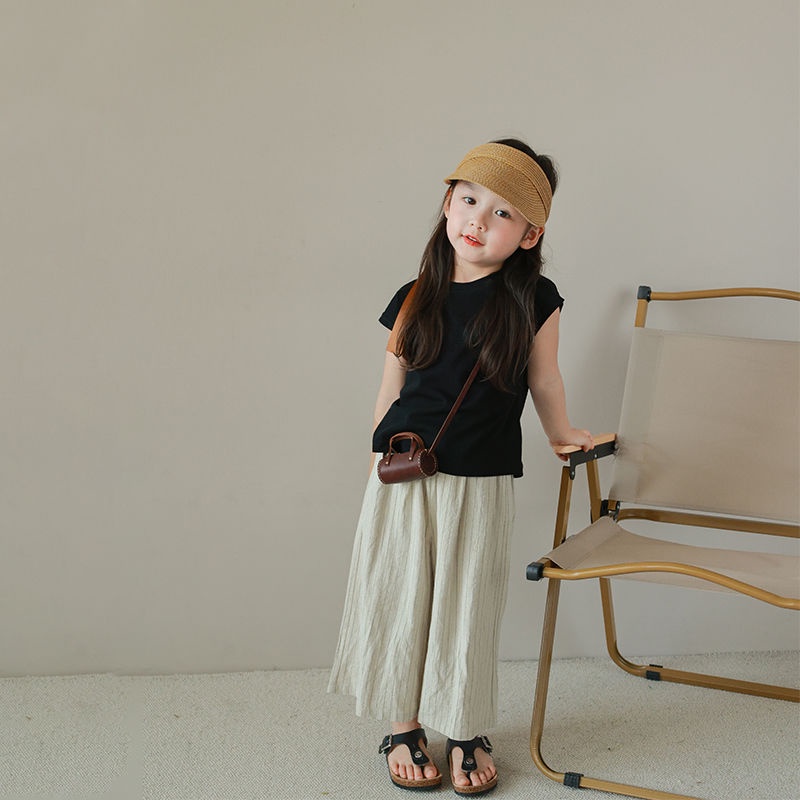 Quần Ống Rộng Họa Tiết Kẻ Sọc Thoải Mái Dễ Phối Đồ Thời Trang Mùa Hè Cho Bé Gái