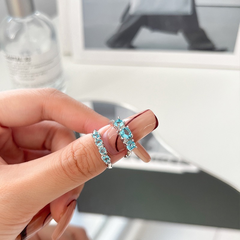 Nhẫn Hở Đính Đá Zircon Xanh Dương Sang Trọng Phong Cách Hip Hop Cá Tính