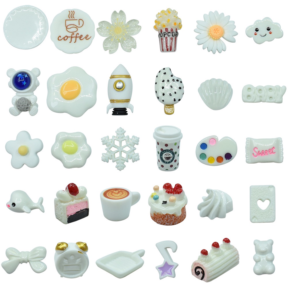 Hộp 30 Miếng Dán Trang Trí Điện Thoại / Kẹp Tóc Hình Bánh Gấu / Bông Hoa Bằng Nhựa Resin Dễ Thương DIY