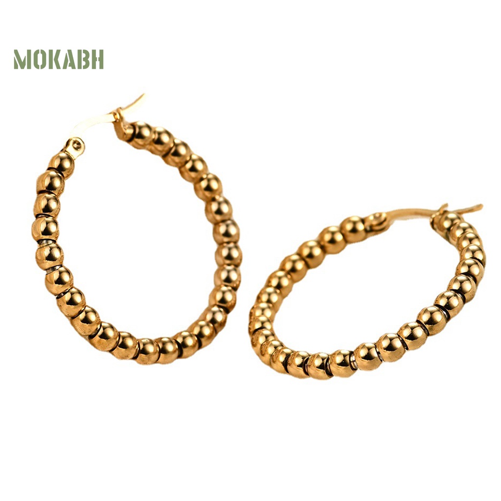 1 Đôi Bông Tai Tròn Mạ Điện Bóng Cao Đính Hạt Thời Trang