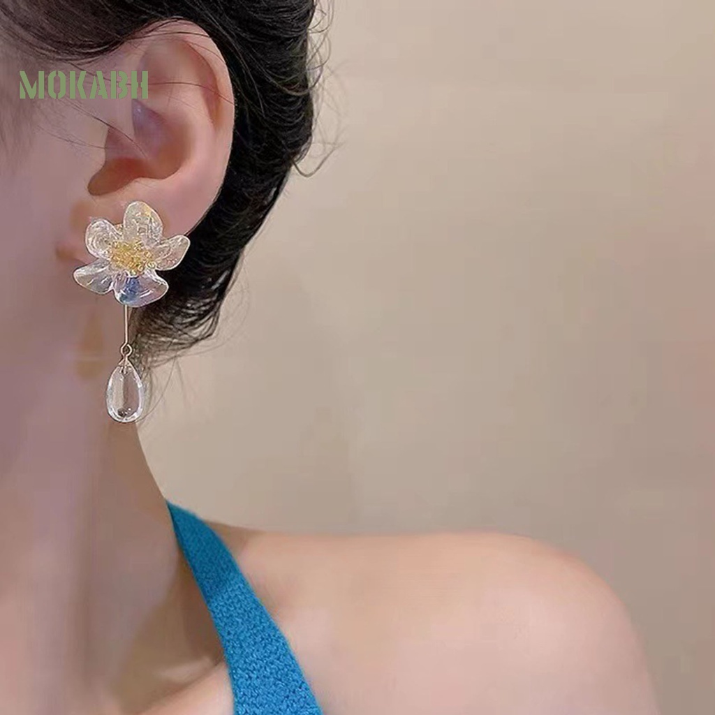 1 Đôi Bông Tai Hình Giọt Nước Pha Lê Trong Suốt Không Gây Dị Ứng Phong Cách Pháp Thời Trang