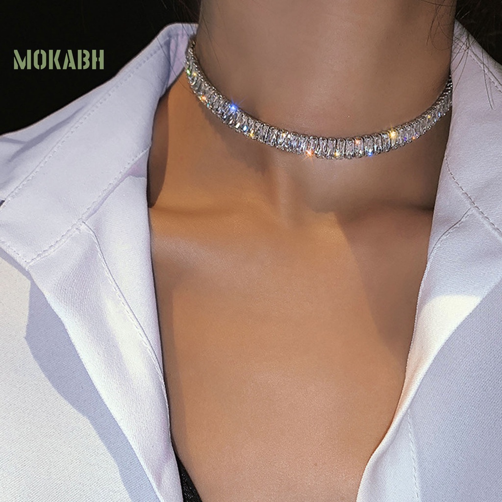 Vòng Cổ Choker Đính Đá Zircon Khối Đơn Giản Nhẹ Nhàng Có Thể Điều Chỉnh