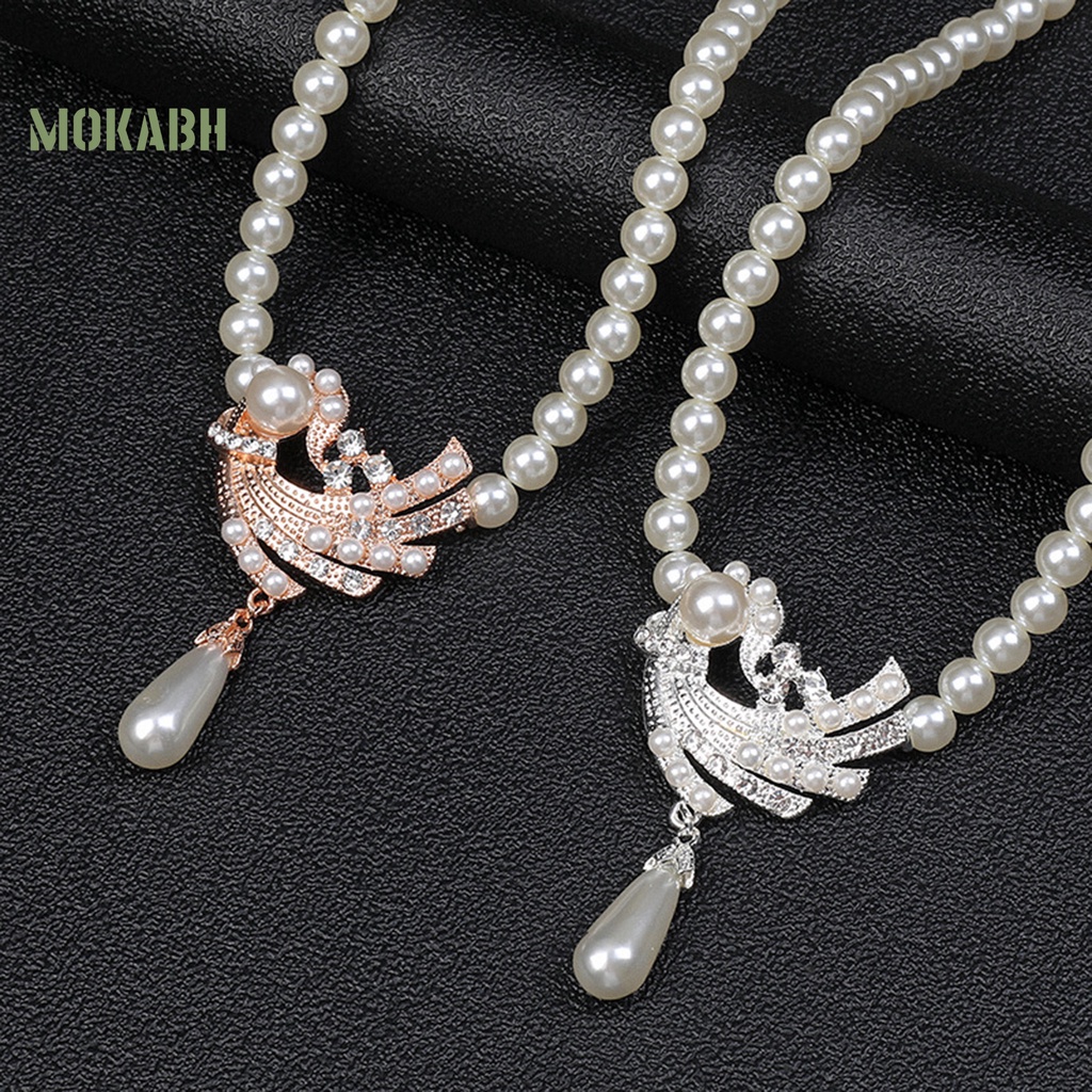 1 Set Vòng cổ Và Bông Tai Mạ Điện Sáng Bóng Bắt Mắt Trang Trí Ngọc Trai Giả