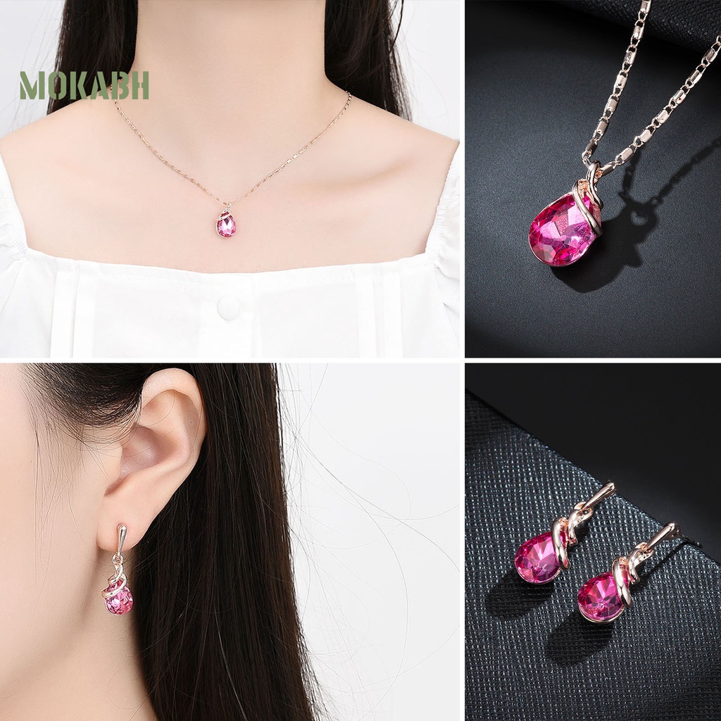 1 Bộ Vòng cổ + Bông Tai Đính Đá Hình Giọt Nước Kiểu Dáng Sang Trọng