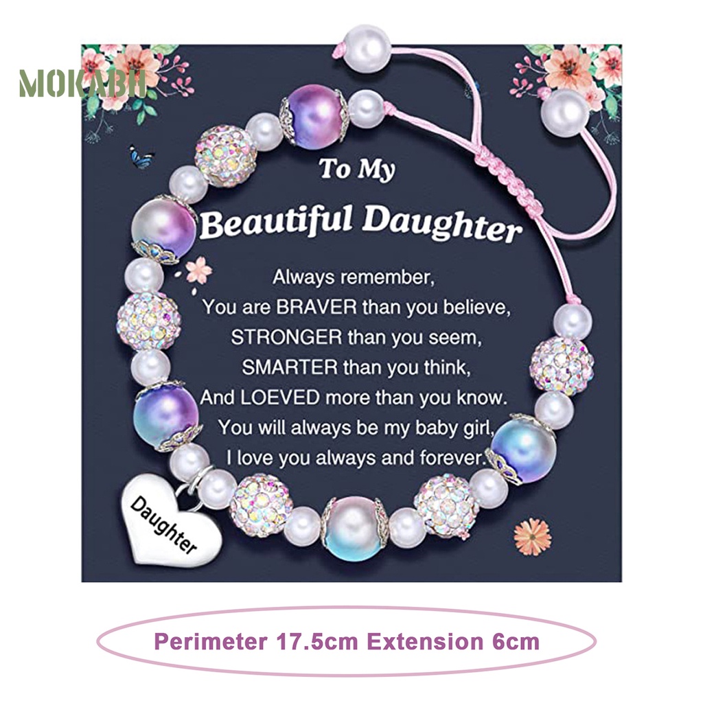 [Mới] Vòng Tay Dây Tua Rua Dài Đính Đá Ngọc Trai Giả Màu Tương Phản Chữ Chạm Khắc Lấp Lánh Có Thể Điều Chỉnh