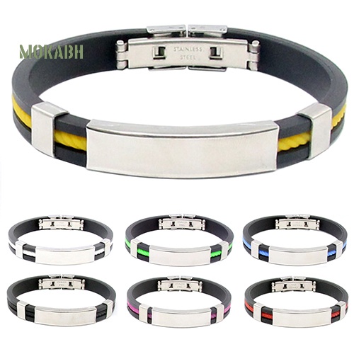 Vòng Tay Cao Su Phối Thép Không Gỉ Cá Tính Cho Nam Và Nữ