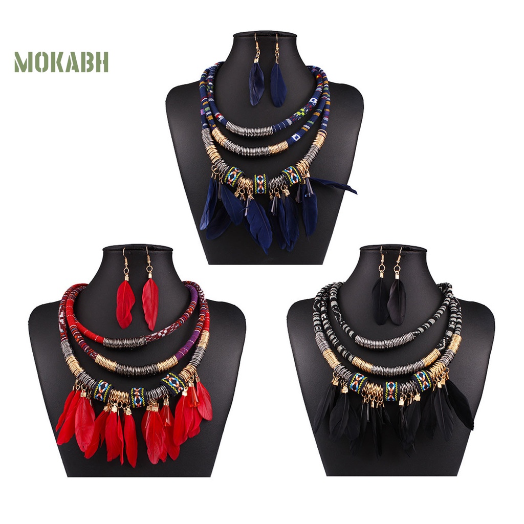 Set 2 Món Vòng cổ + Bông Tai Nhiều Tầng Phong Cách Bohemian