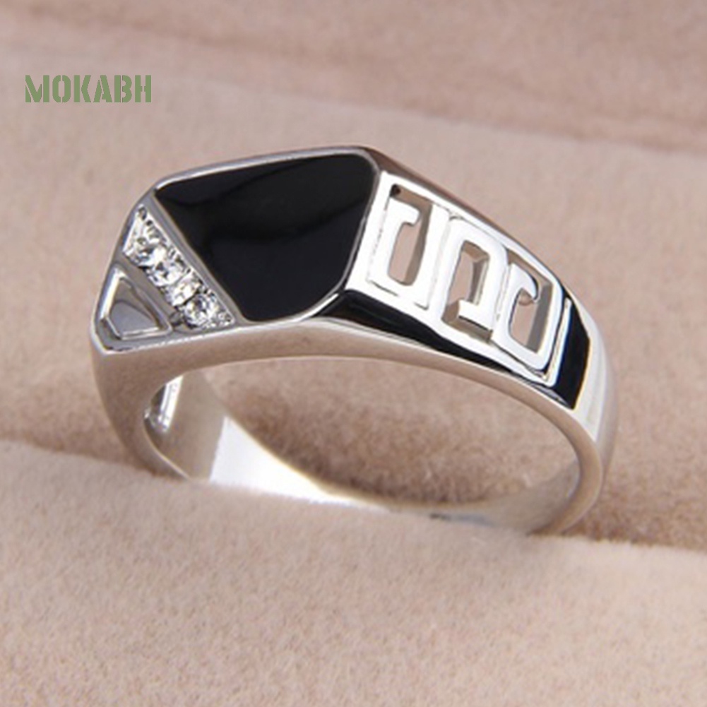 [Hot] Nhẫn Bản Rộng Mặt Hình Tam Giác Đính Đá Thời Trang Cho Nam