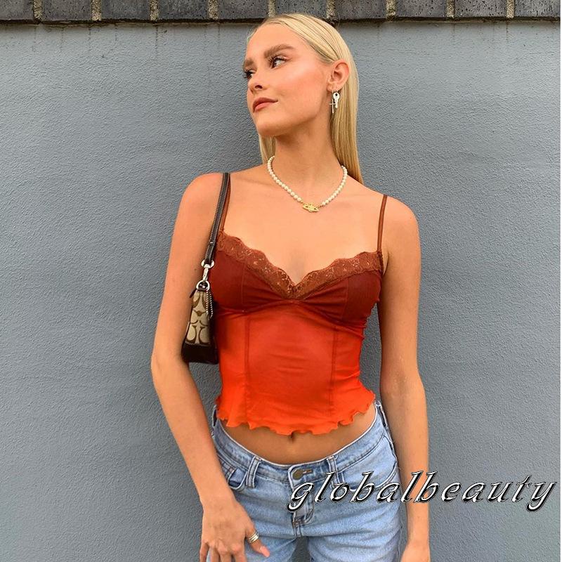 Áo Lưới Hai Dây Cổ Chữ V Phối Màu Tương Phản Quyến Rũ Thời Trang Cho Nữ