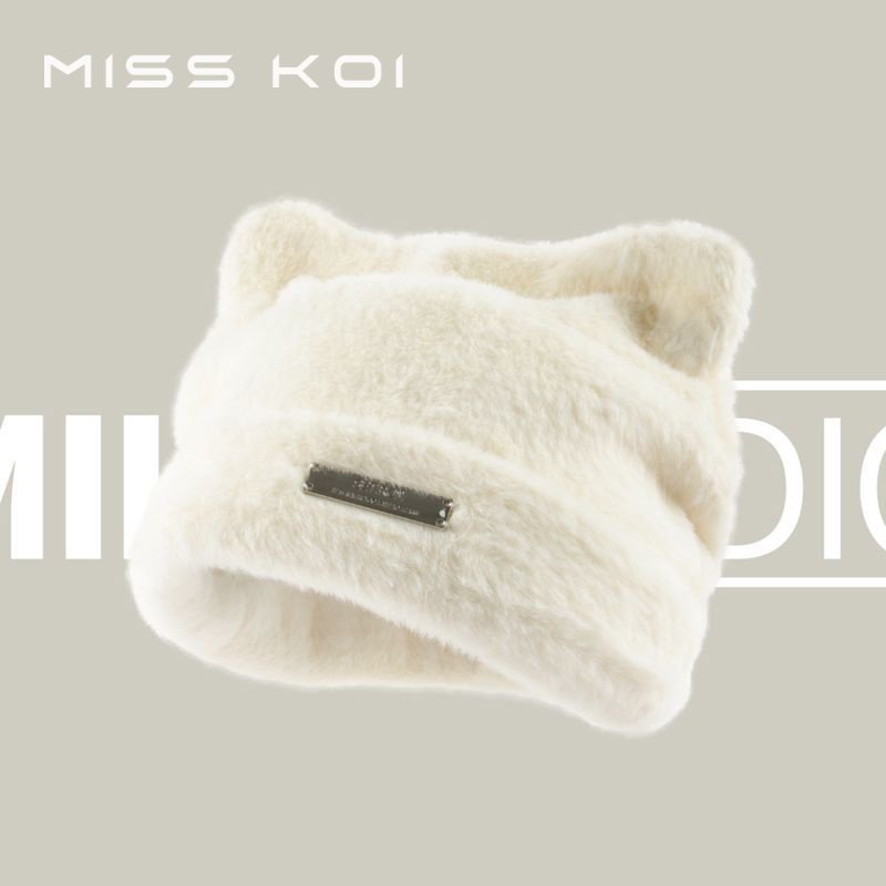 Mũ Len Dệt Kim Dày Dặn Đính Tai Mèo Dễ Thương Phong Cách Hàn Quốc