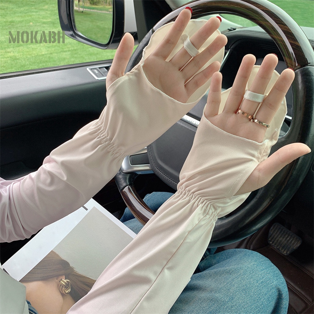 1 Cặp Găng Tay Chống Nắng Bằng Lụa Lạnh Thấm Hút Mồ Hôi Thoáng Khí Màu Sắc Gradient Độ Co Giãn Cao Dành Cho Nữ