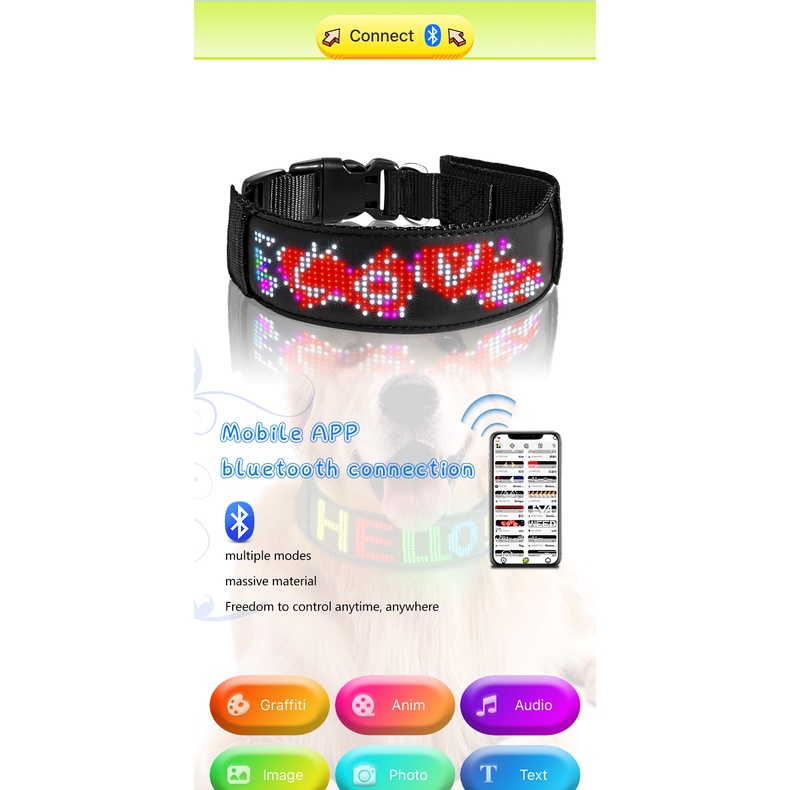 Vòng Cổ Màu Sắc RGB Có Đèn LED Và Kết Nối Bluetooth Cho Thú Cưng