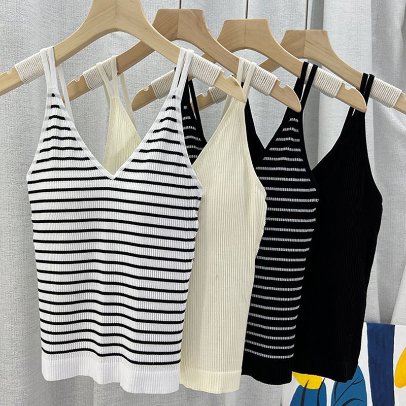 Áo Hai Dây Ôm Dáng Mẫu Mới 2023 Kẻ Sọc Có Đệm Ngực Đẹp Mắt Phù Hợp Với Nữ