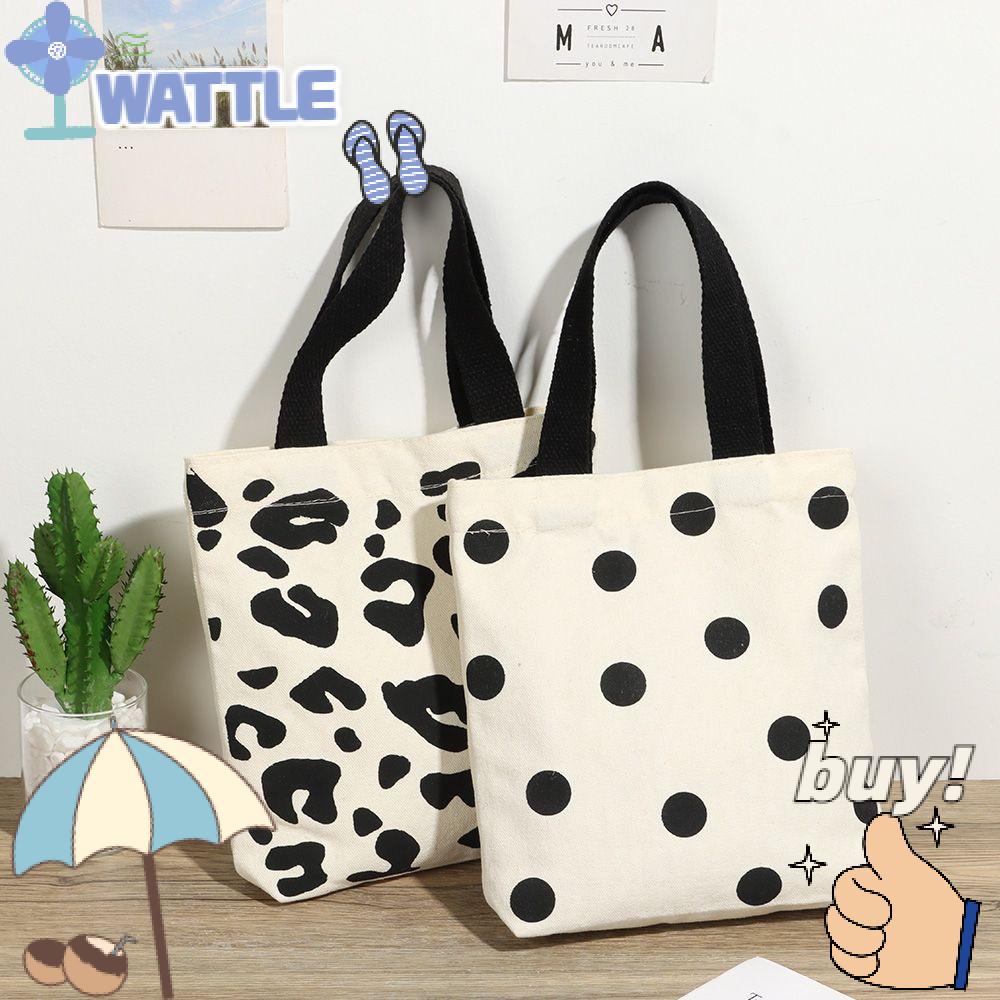 Túi Xách Vải Canvas Dáng Vuông Nhỏ Họa Tiết Chấm Bi Đen Có Thể Tái Sử