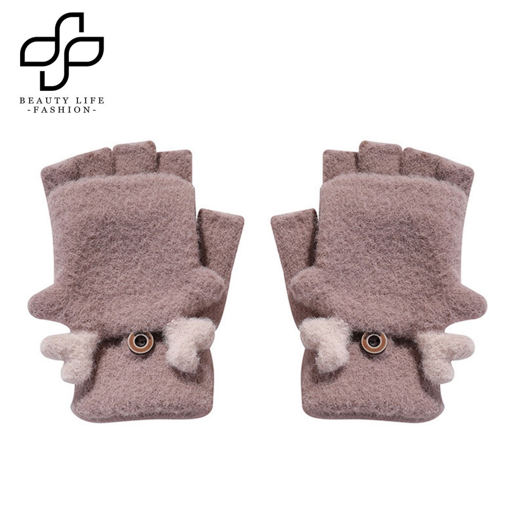 1 Đôi Găng Tay Hở Ngón Bằng Vải Lông Màu Trơn Co Giãn Thời Trang Mùa Đông Dành Cho Nữ