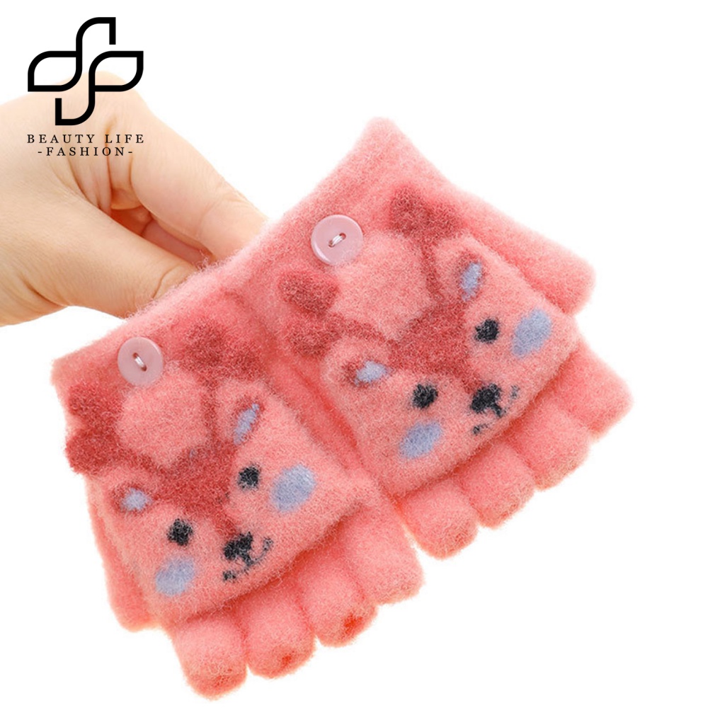 1 Đôi Găng Tay Hở Ngón Giữ Ấm In Hoạt Hình Dễ Thương Cho Bé