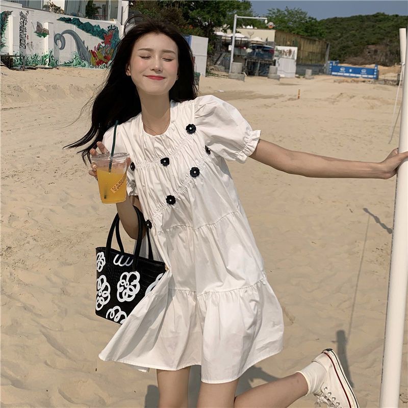 COZOK Đầm Hoa Ngắn Tay Thời Trang Xinh Xắn Cá Tính