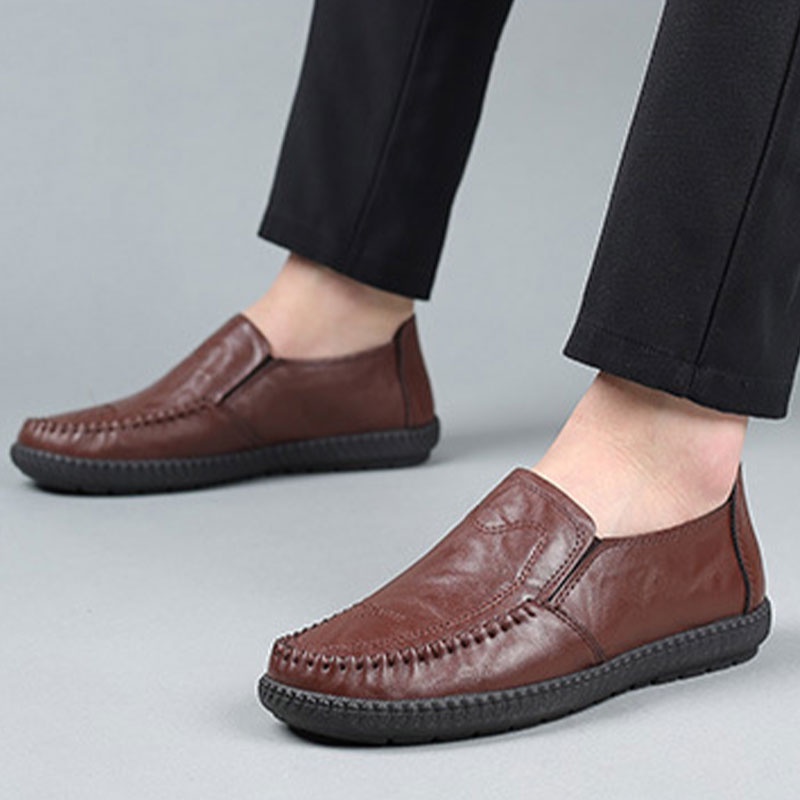 SHANMUSENLIN☘️Giày Lười Bằng Da Nhẹ Thoáng Khí Chống Trượt Phong Cách Hàn Quốc Cho Nam